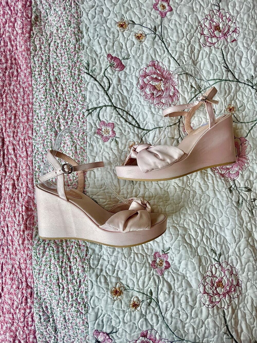 vintage H&M ballet core satin pink wedge